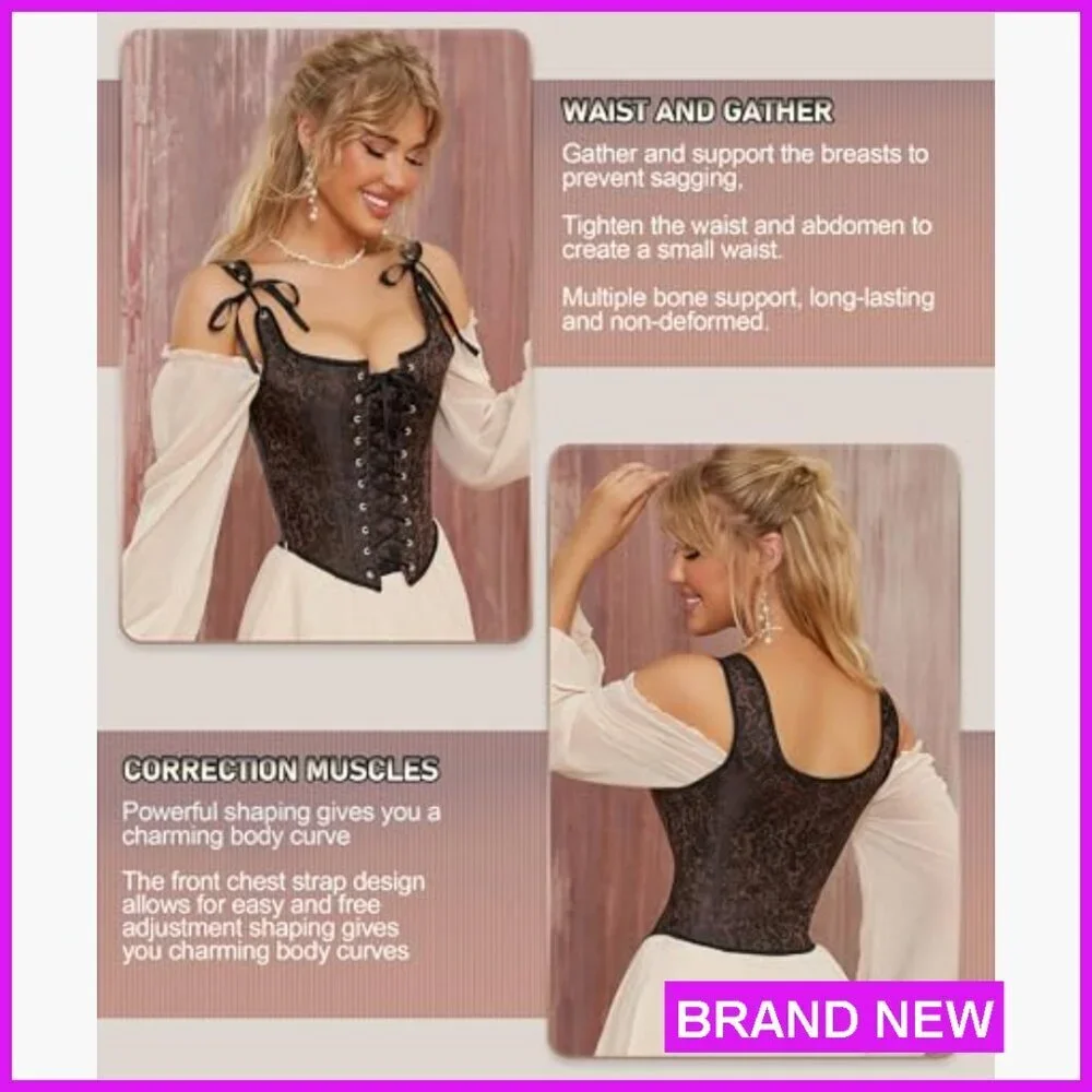 Vintage Renaissance Floral Corset Top Overbust Bustier Lace-Up Boned Bodyshaper
